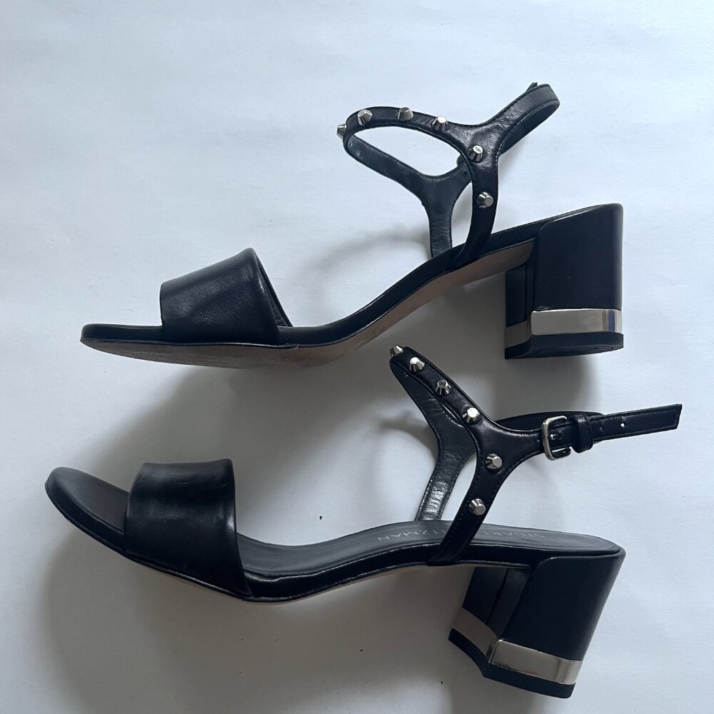 Stuart Weitzman MYGAL Black Nappa Studded Sandals 6.5